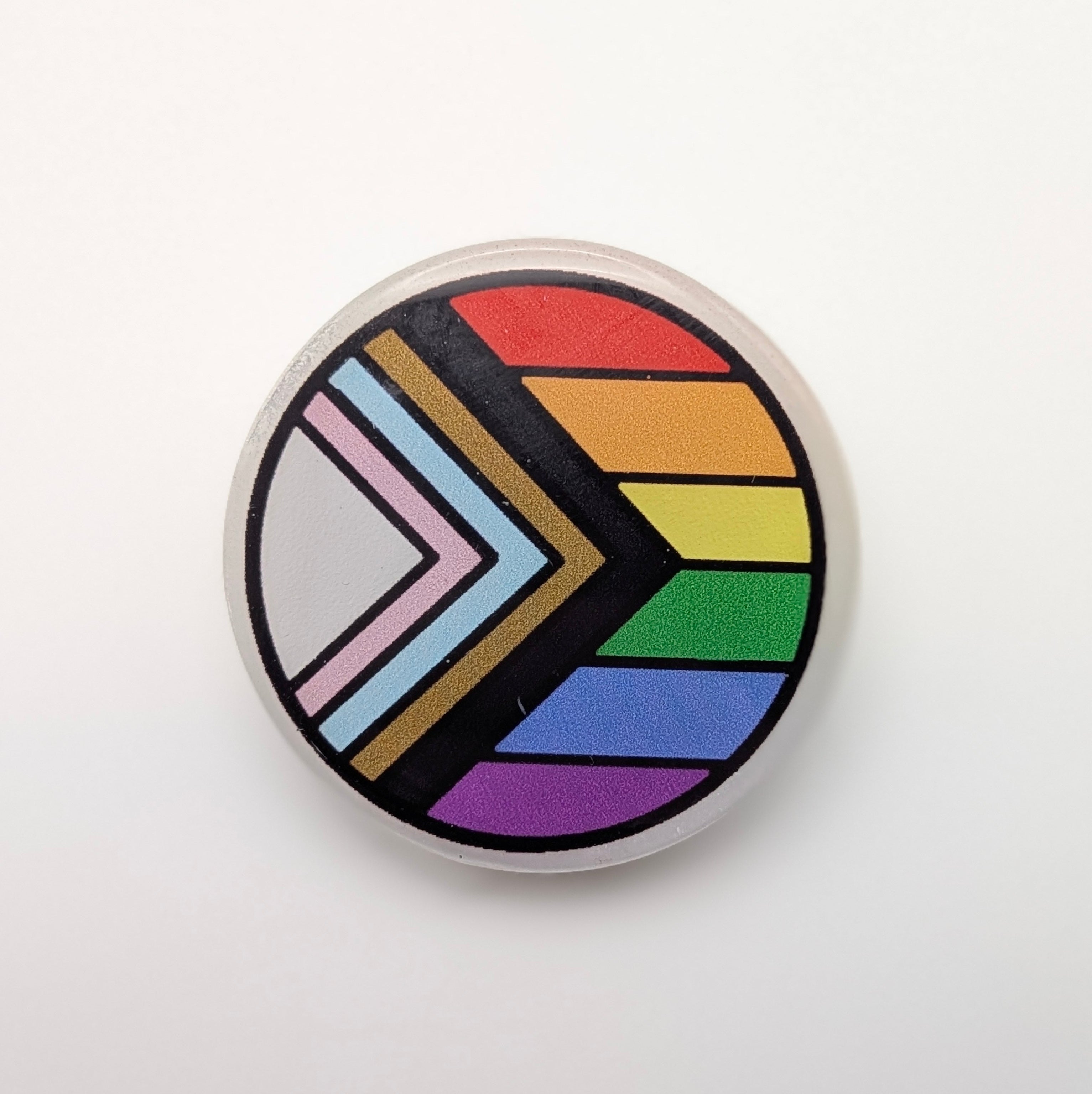 PRIDE FLAG ROUND PIN 1.5" - Progress Rainbow Flag