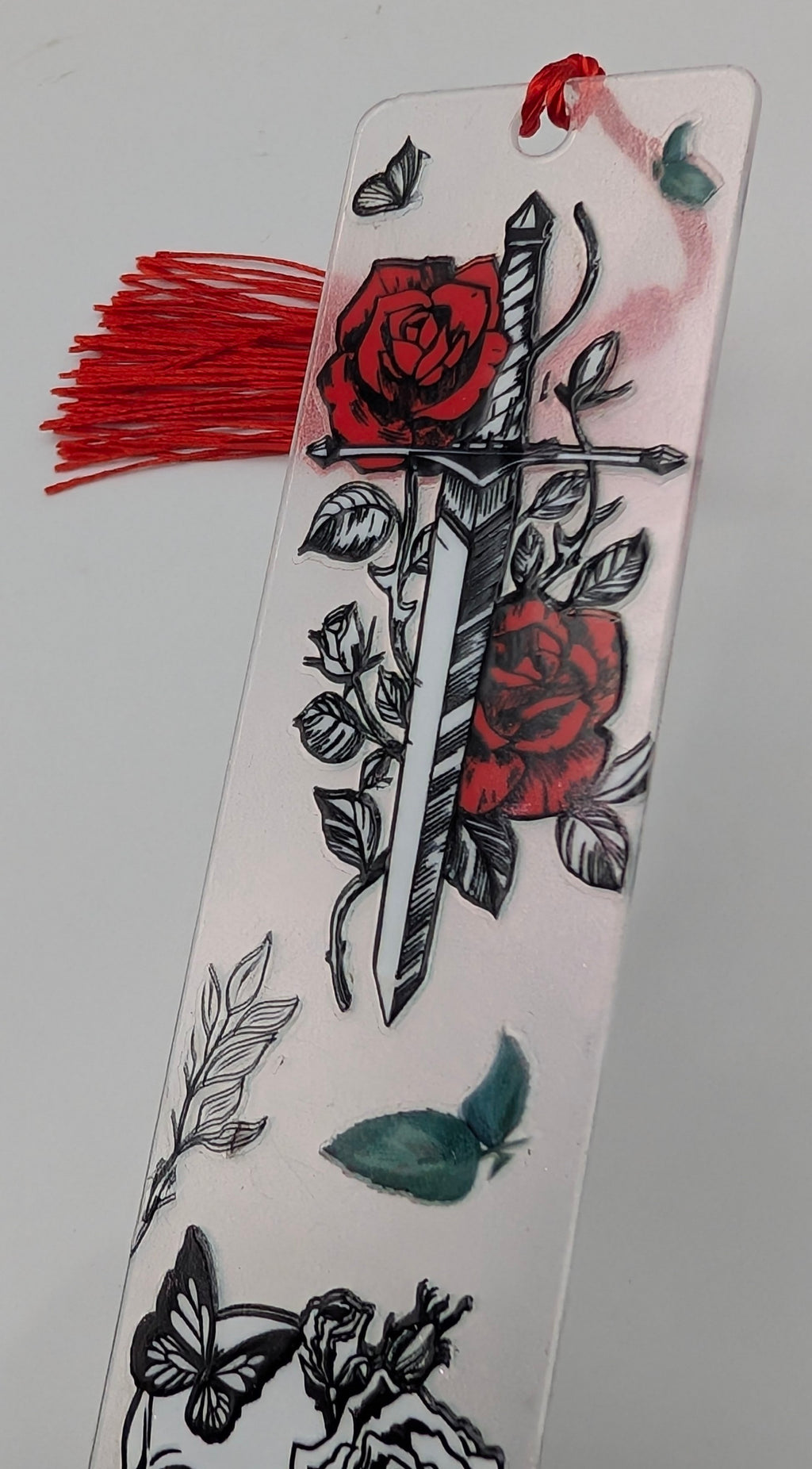 Gothic Sword & Rose Skull Color Shift Bookmark