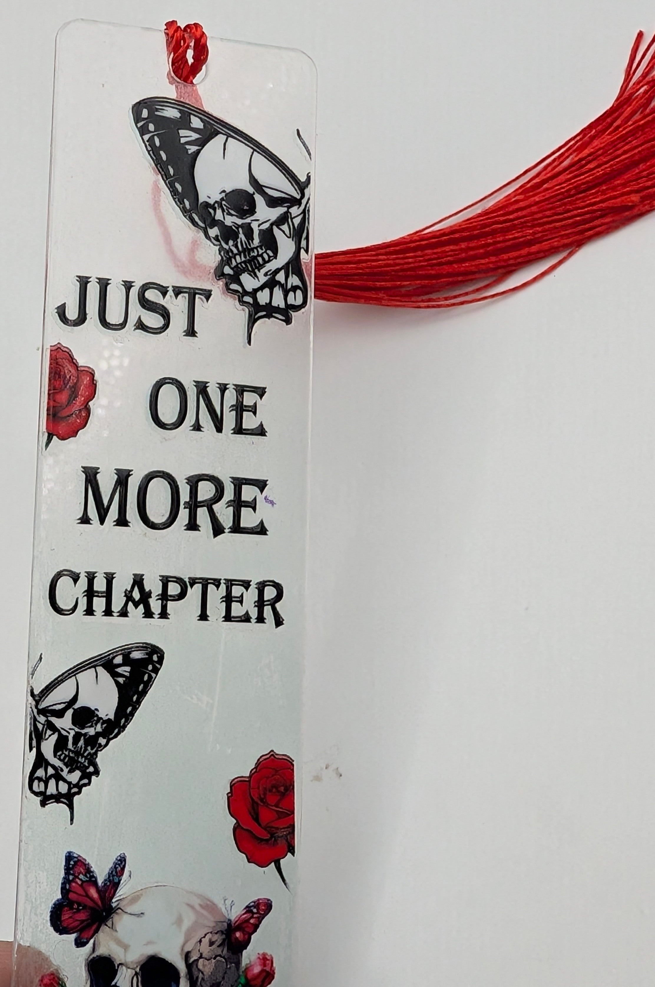 "Just One More Chapter" Gothic Skull Butterfly Color Shift Bookmark