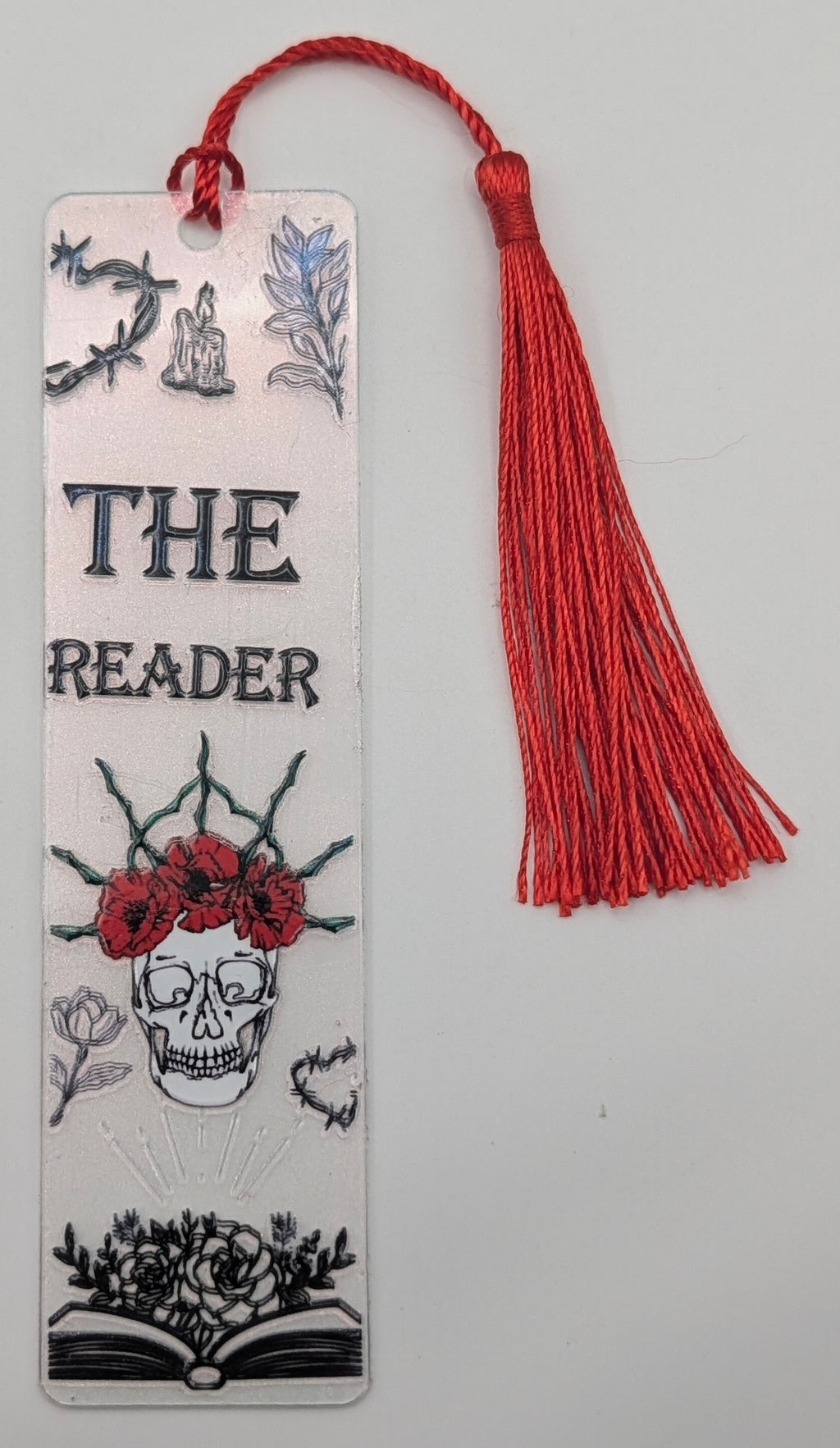 "The Reader" Gothic Skull & Rose Color Shift Bookmark