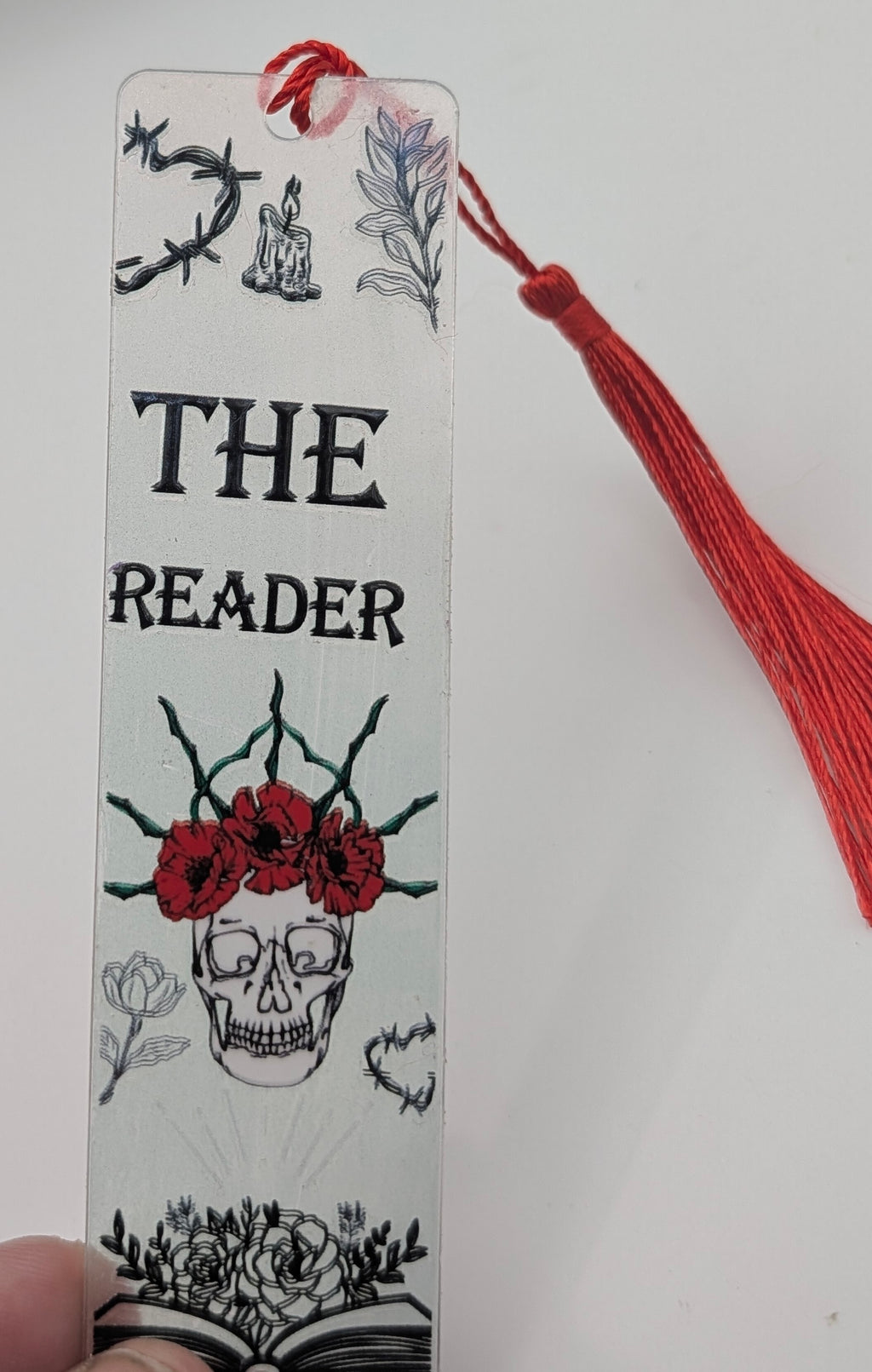 "The Reader" Gothic Skull & Rose Color Shift Bookmark