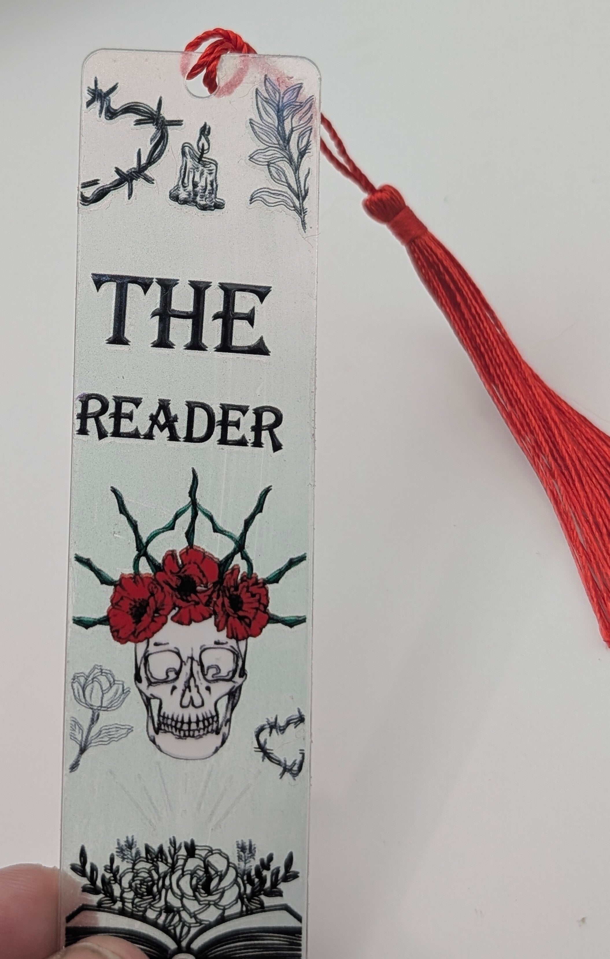 "The Reader" Gothic Skull & Rose Color Shift Bookmark