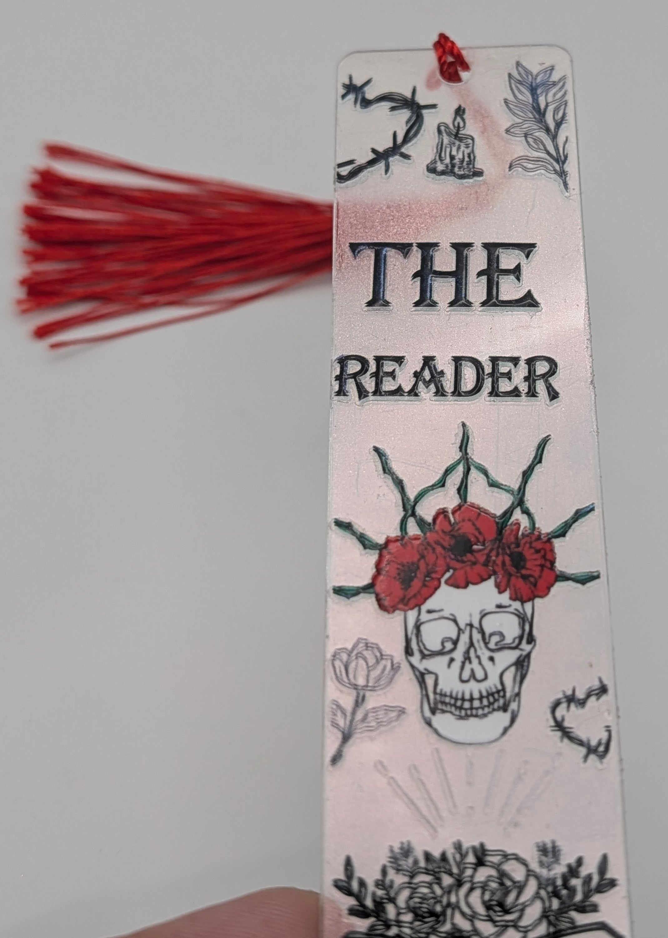 "The Reader" Gothic Skull & Rose Color Shift Bookmark