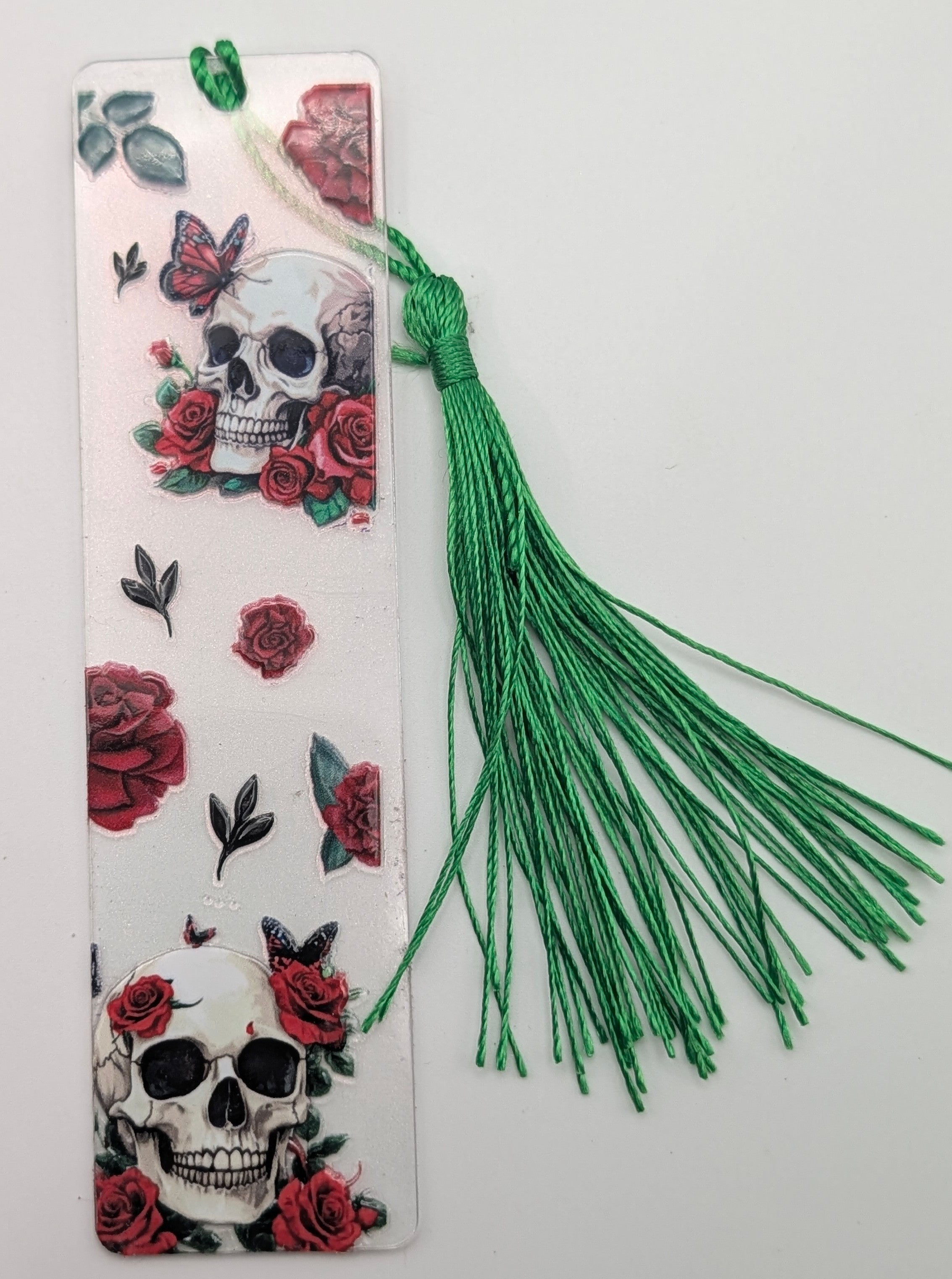 Gothic Skull & Red Rose Color Shift Bookmark