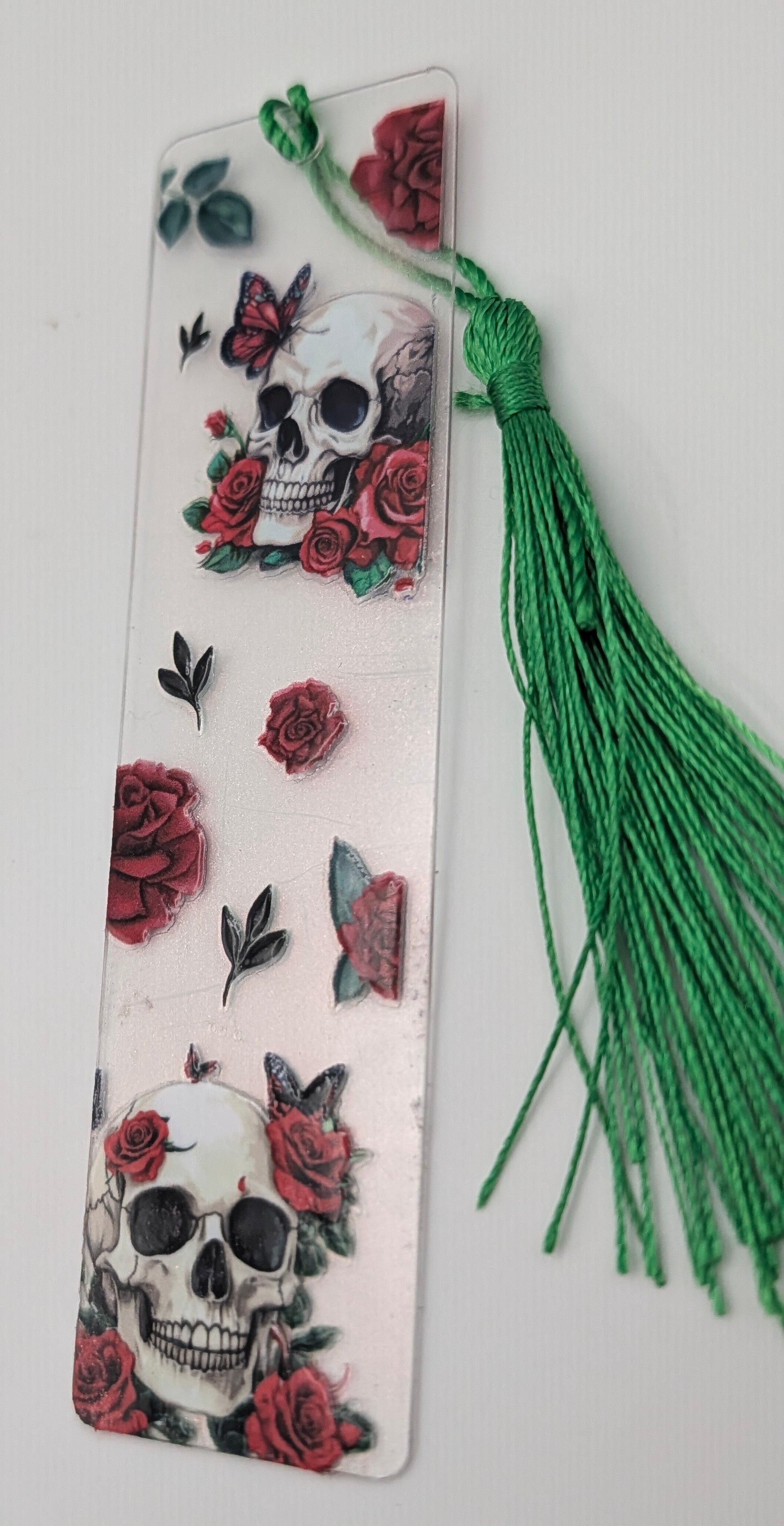 Gothic Skull & Red Rose Color Shift Bookmark