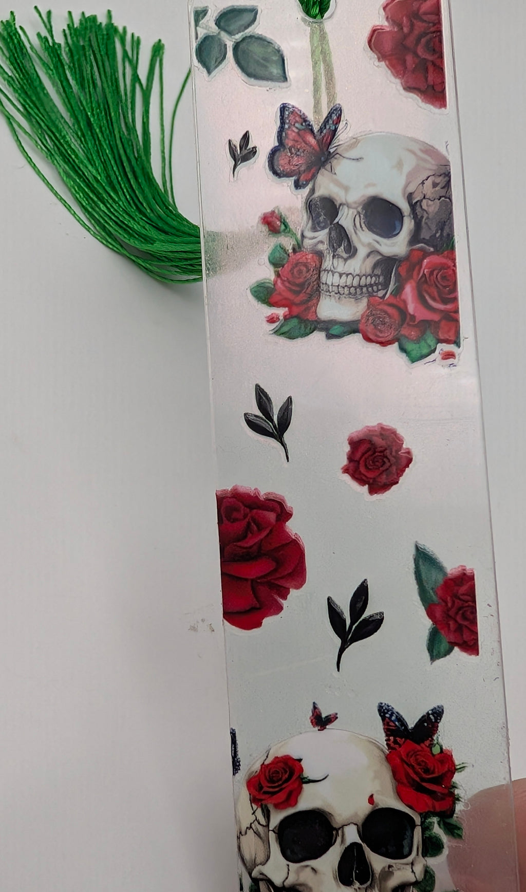 Gothic Skull & Red Rose Color Shift Bookmark
