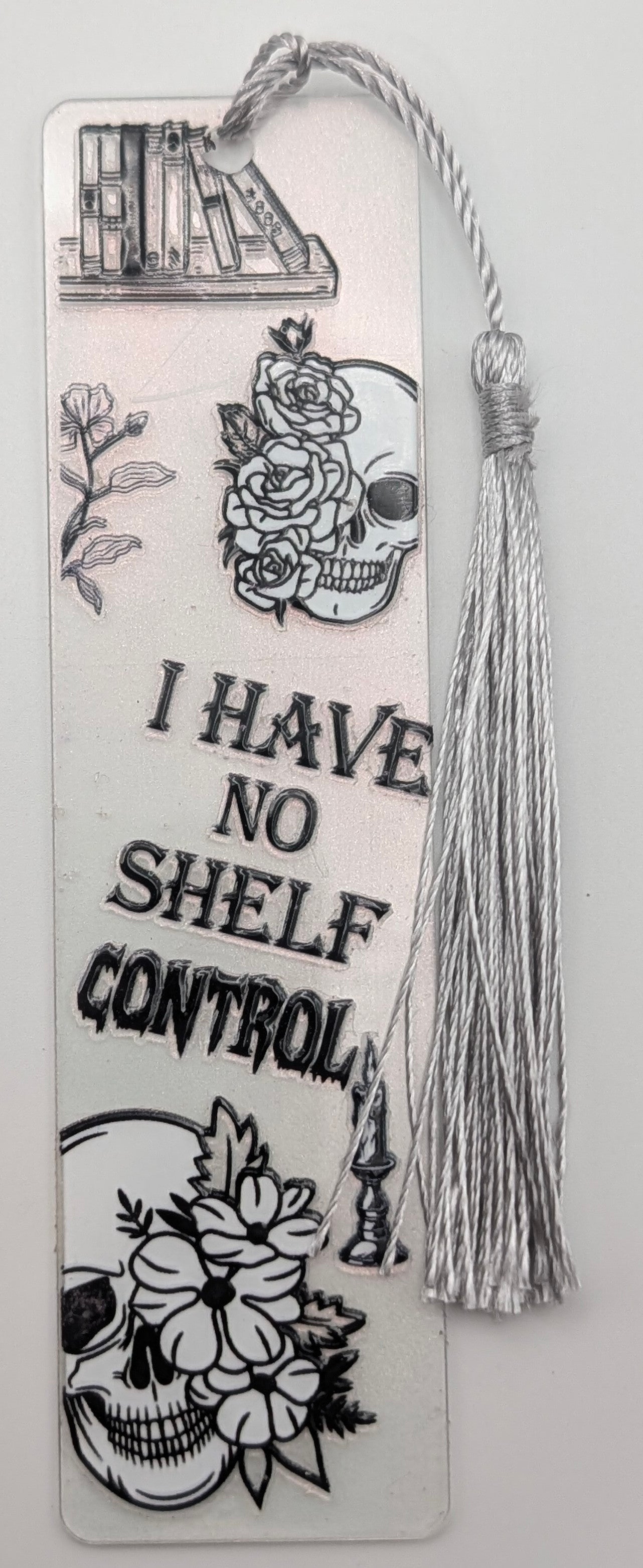 "I Have No Shelf Control" Gothic Skull Color Shift Bookmark