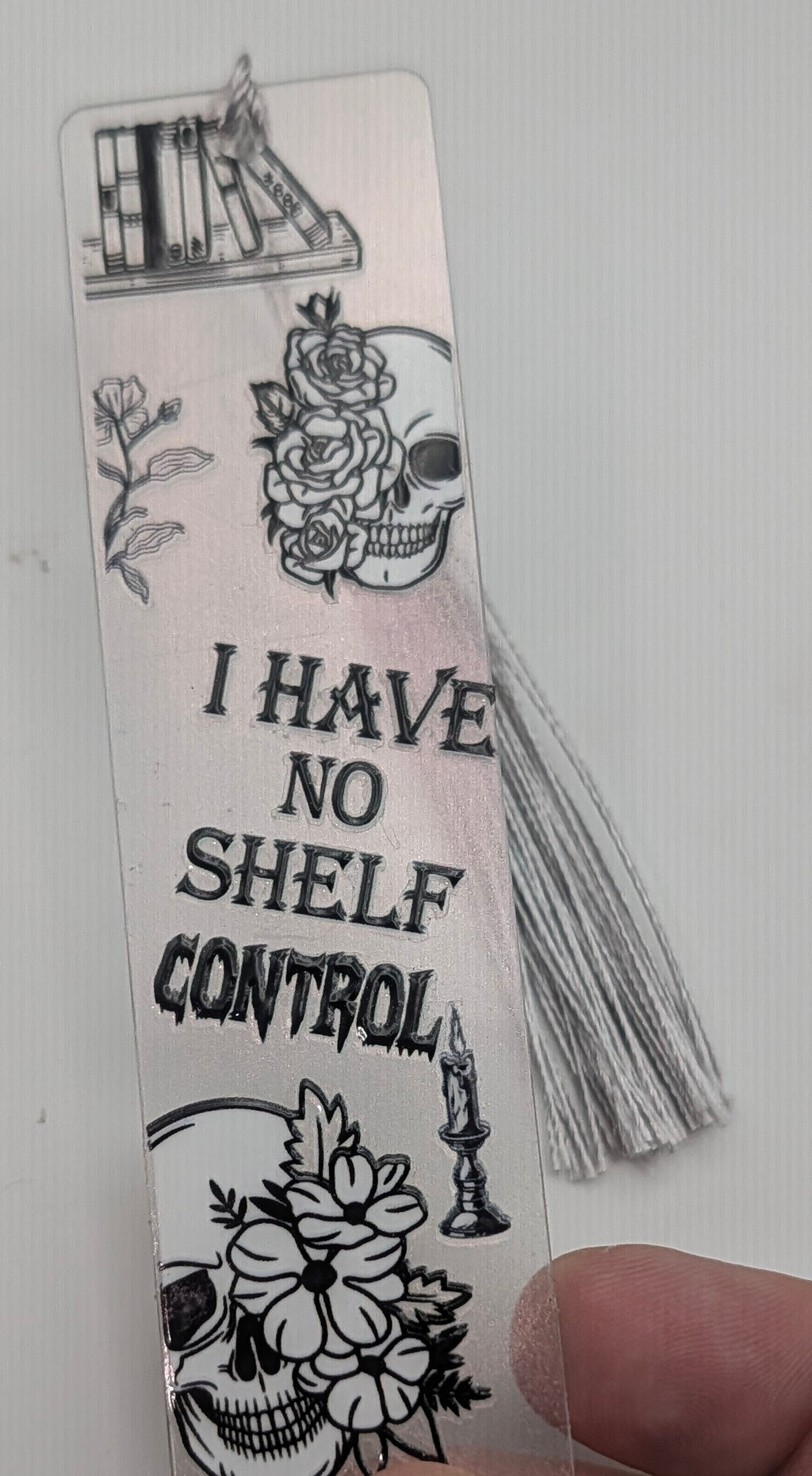 "I Have No Shelf Control" Gothic Skull Color Shift Bookmark