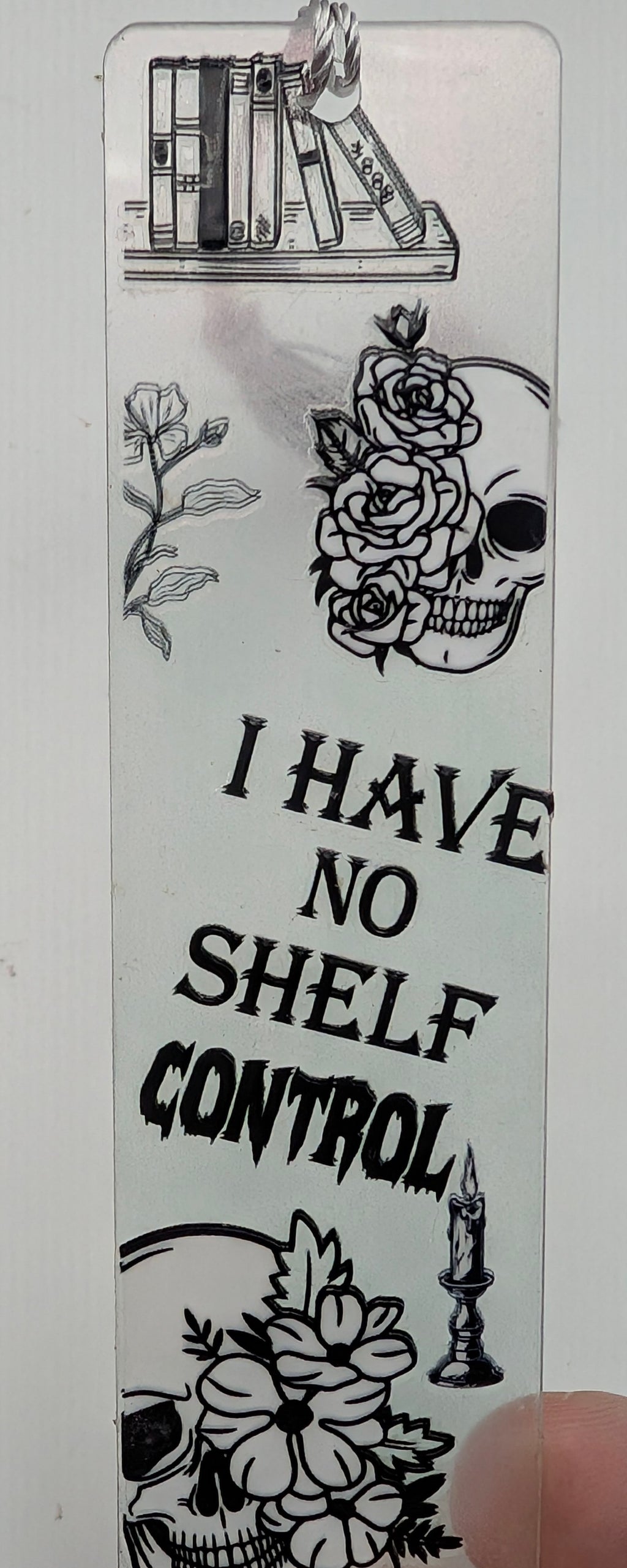 "I Have No Shelf Control" Gothic Skull Color Shift Bookmark