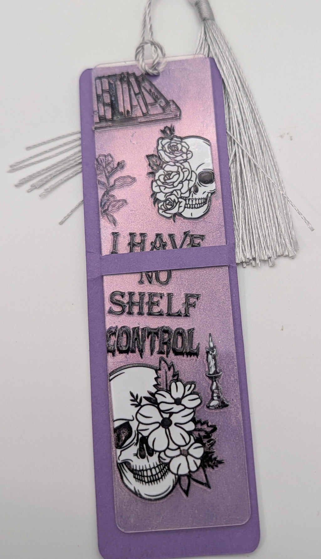"I Have No Shelf Control" Gothic Skull Color Shift Bookmark