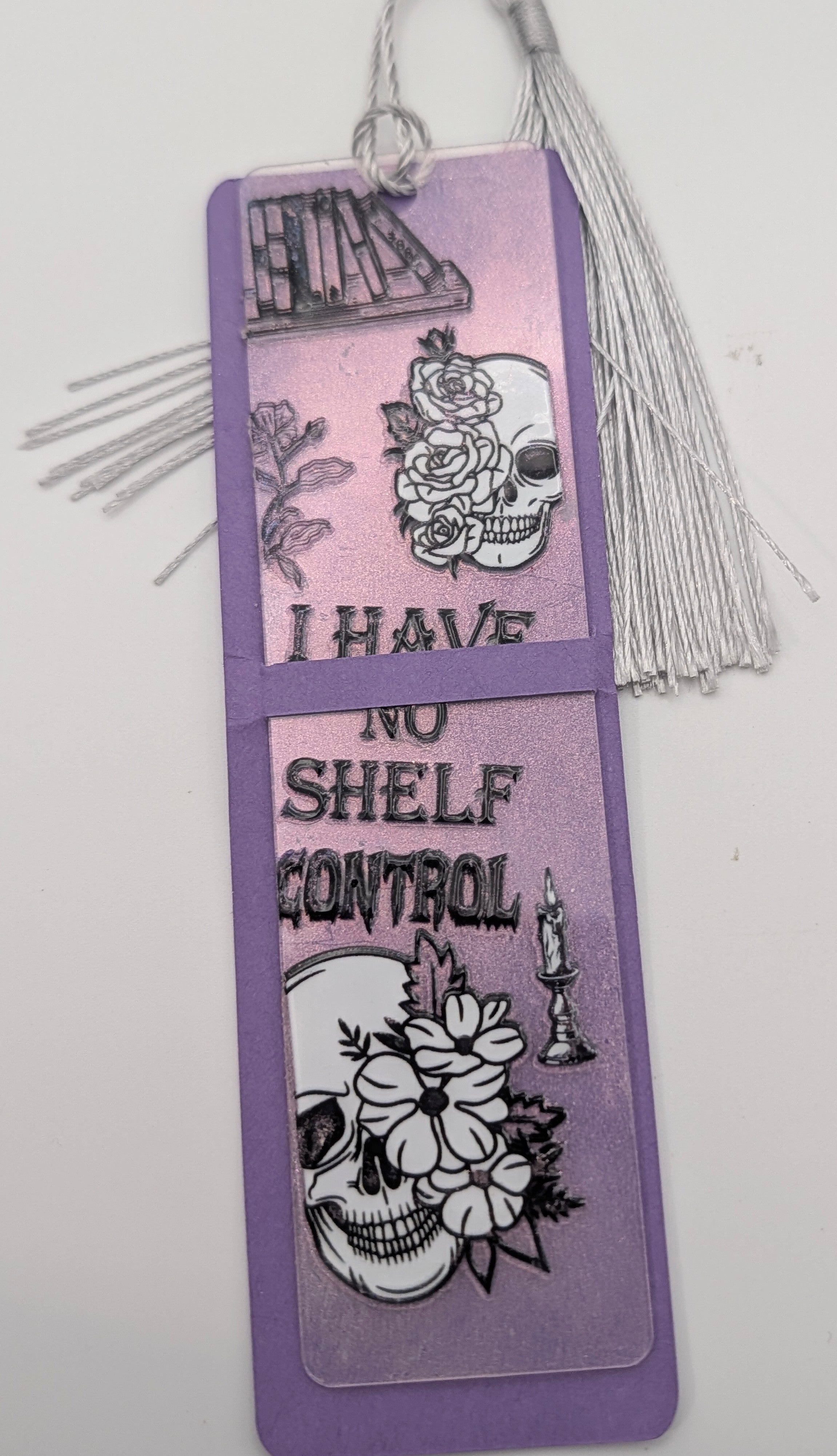 "I Have No Shelf Control" Gothic Skull Color Shift Bookmark