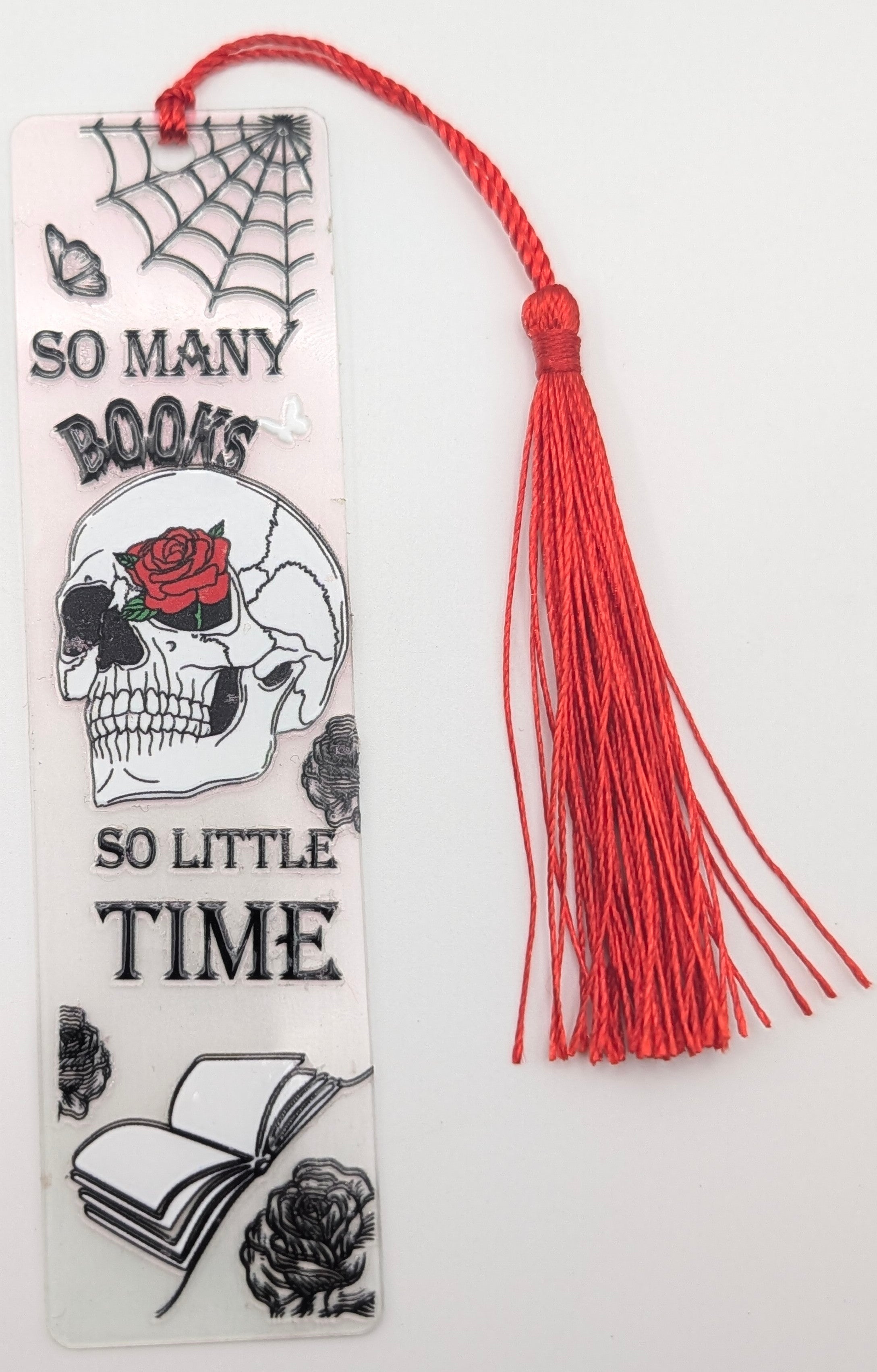 "So Many Books, So Little Time" Gothic Skull Color Shift Bookmark