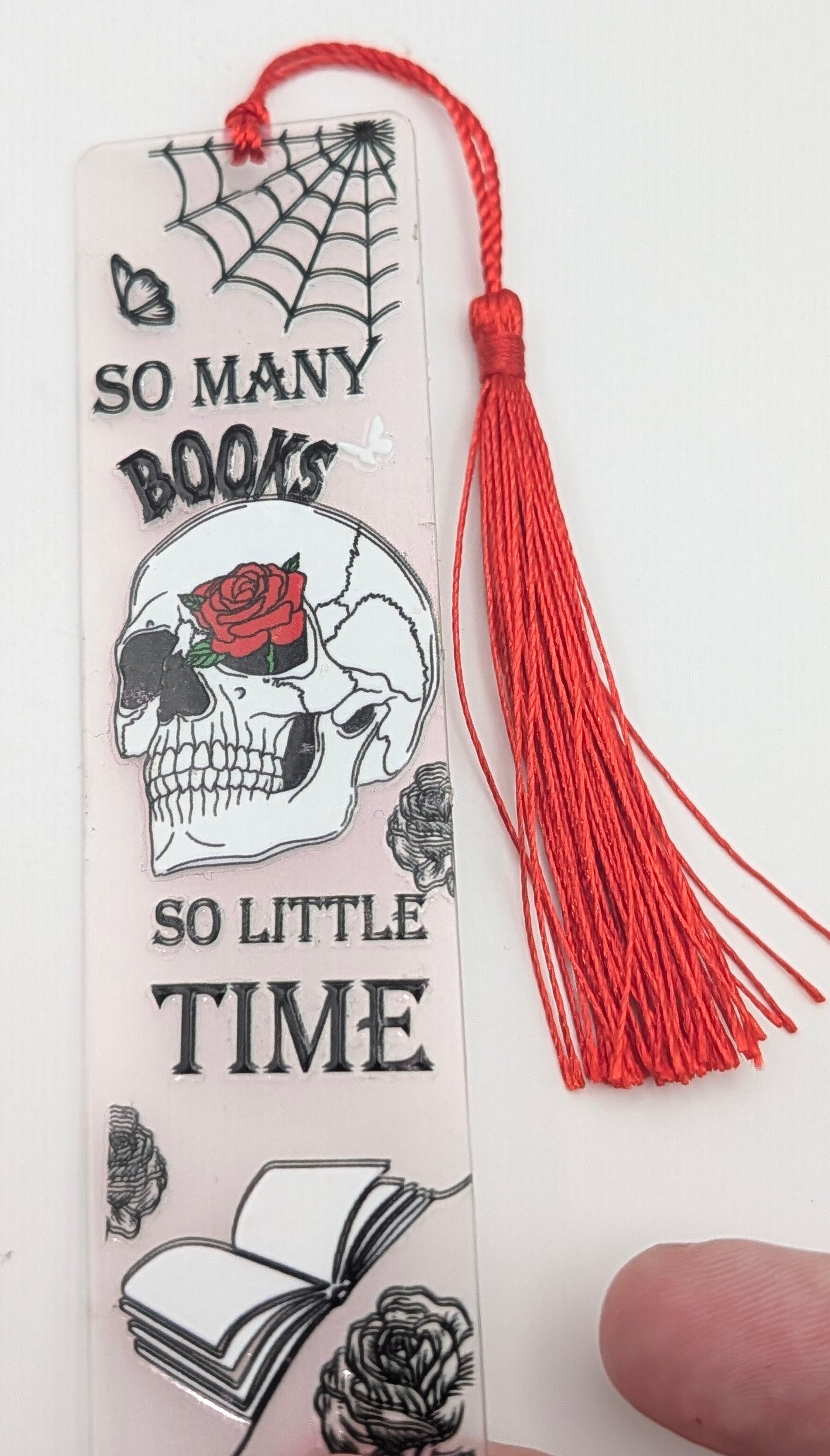 "So Many Books, So Little Time" Gothic Skull Color Shift Bookmark