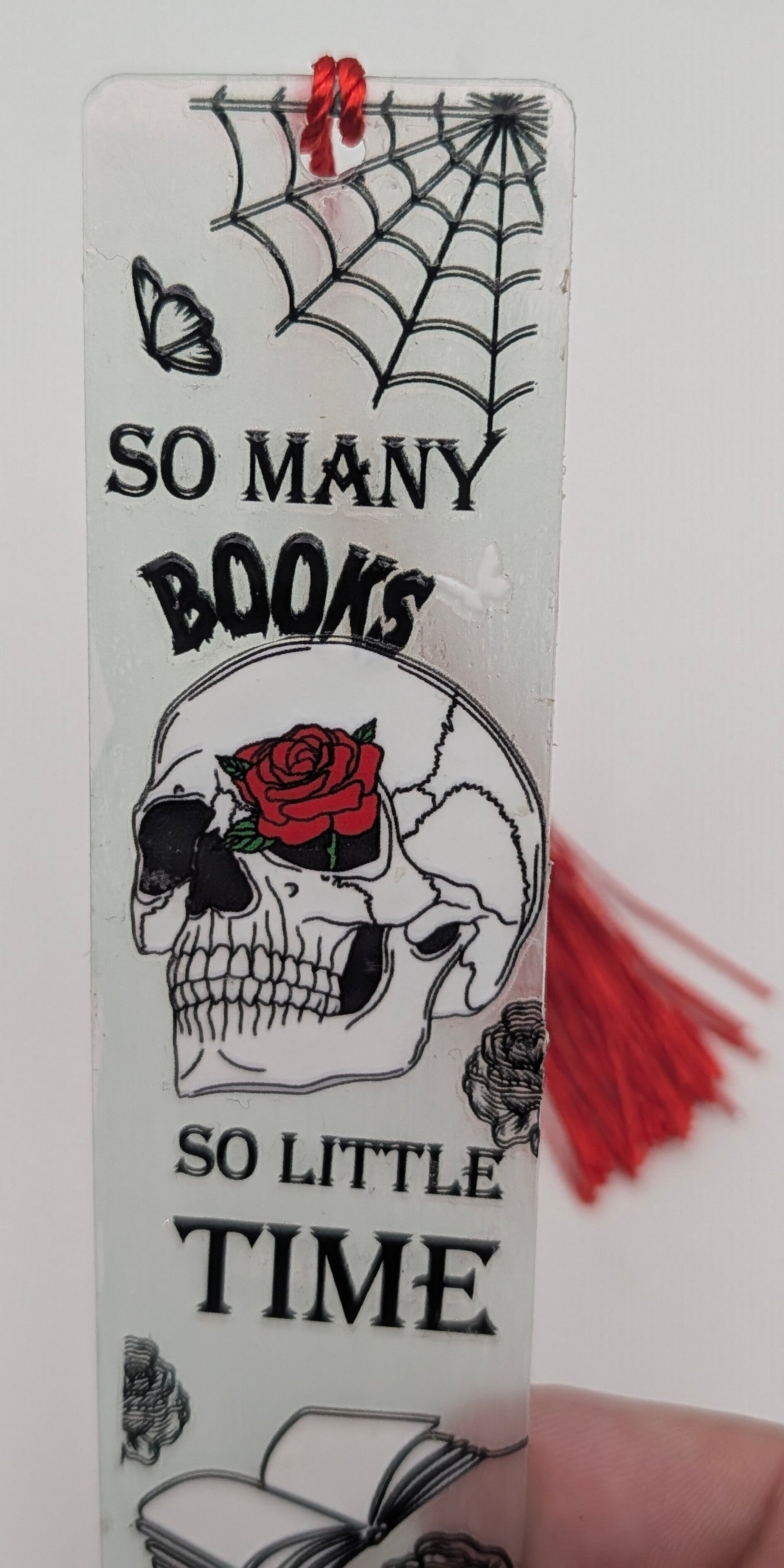 "So Many Books, So Little Time" Gothic Skull Color Shift Bookmark