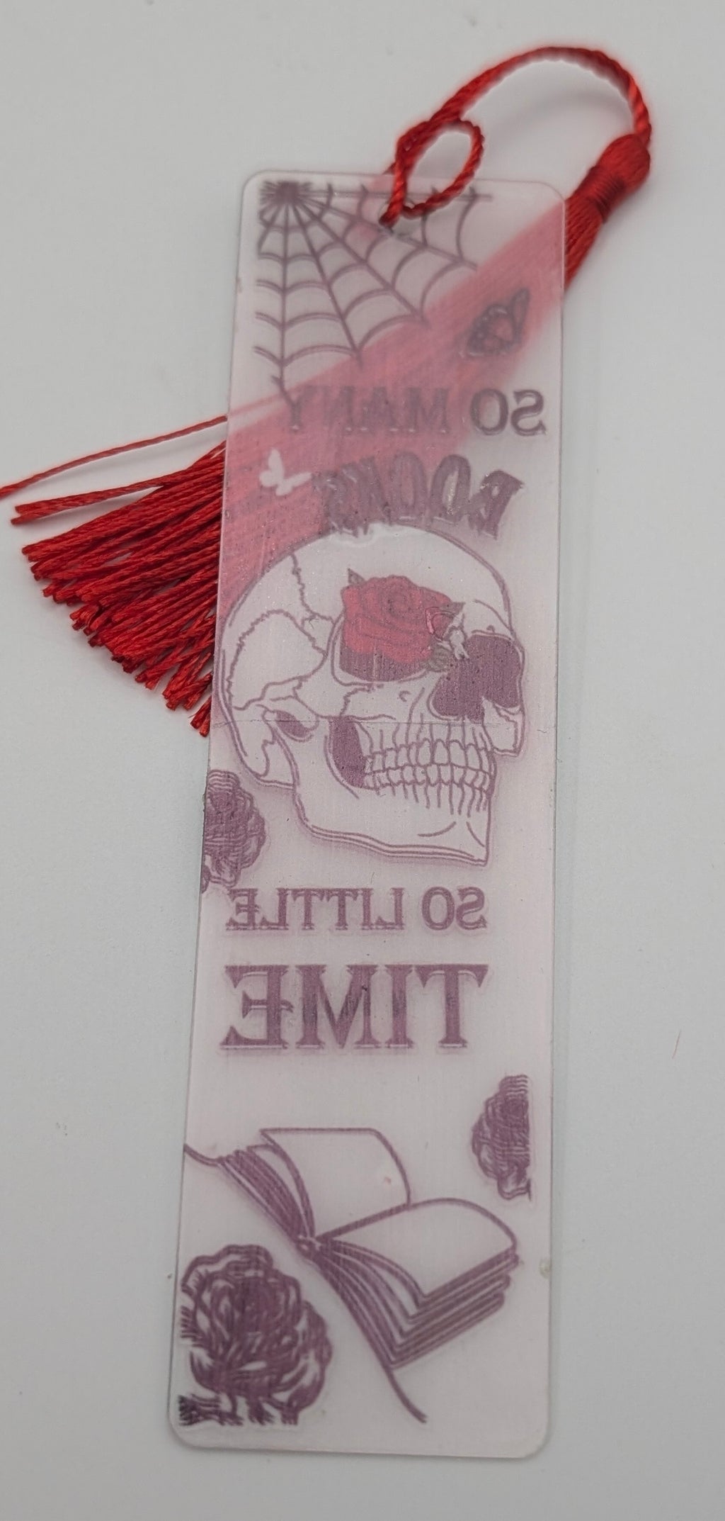 "So Many Books, So Little Time" Gothic Skull Color Shift Bookmark