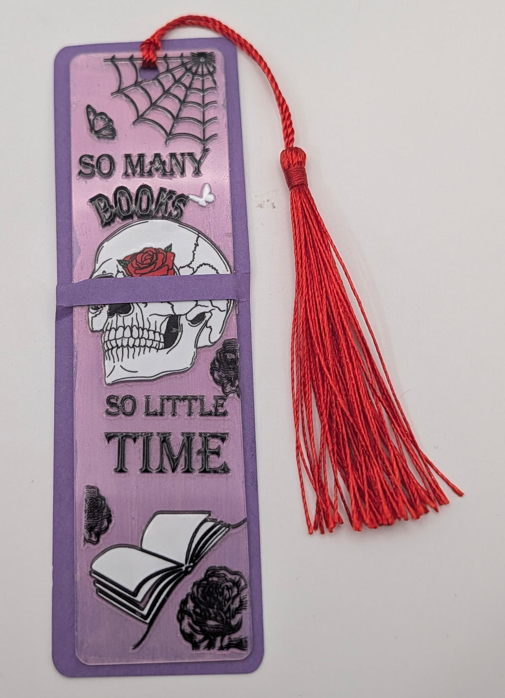 "So Many Books, So Little Time" Gothic Skull Color Shift Bookmark