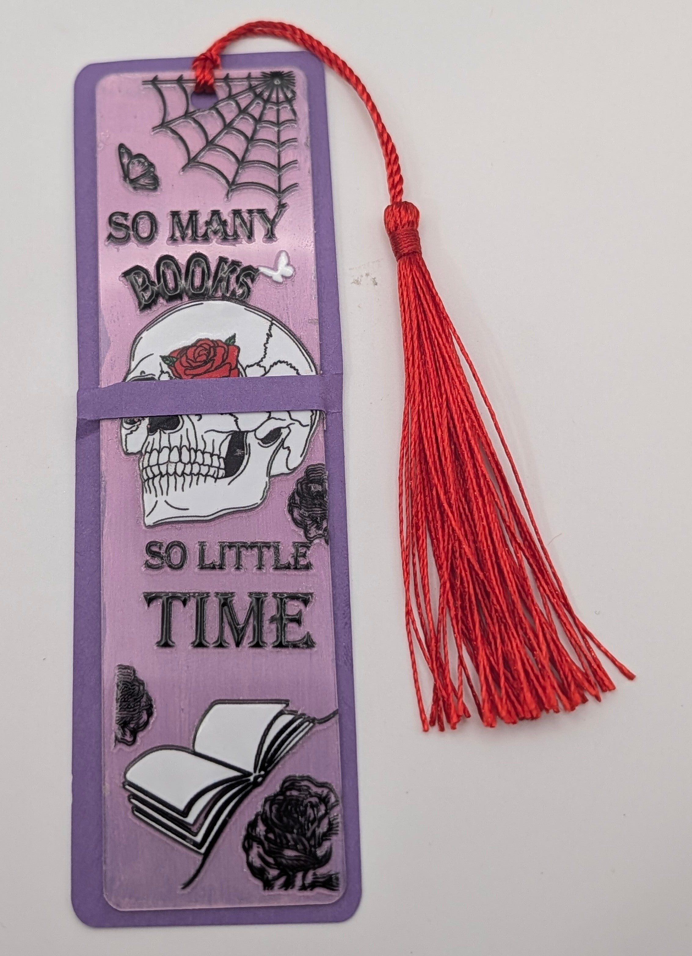 "So Many Books, So Little Time" Gothic Skull Color Shift Bookmark
