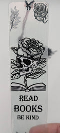 "Read Books Be Kind" Gothic Skull Color Shift Bookmark