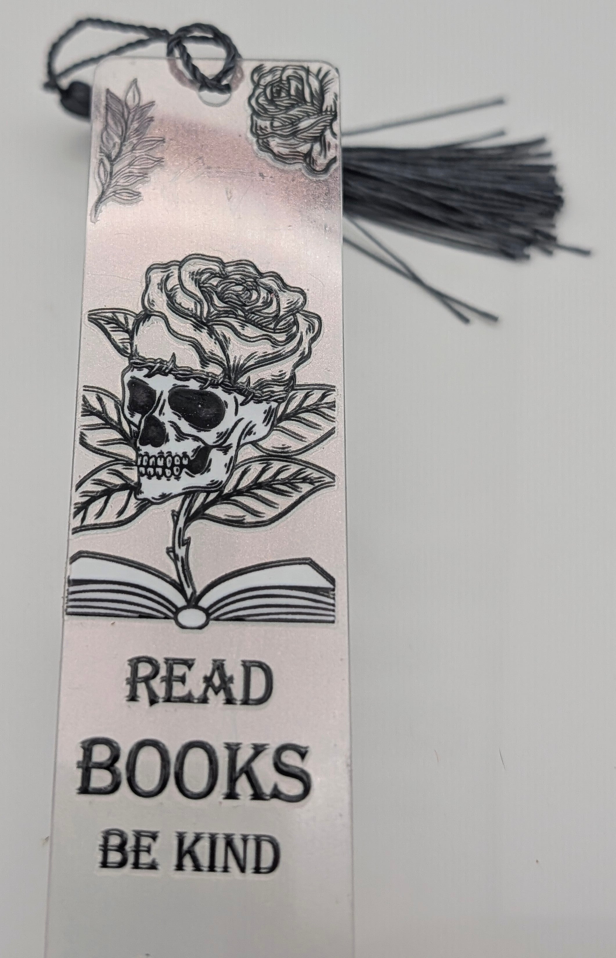 "Read Books Be Kind" Gothic Skull Color Shift Bookmark