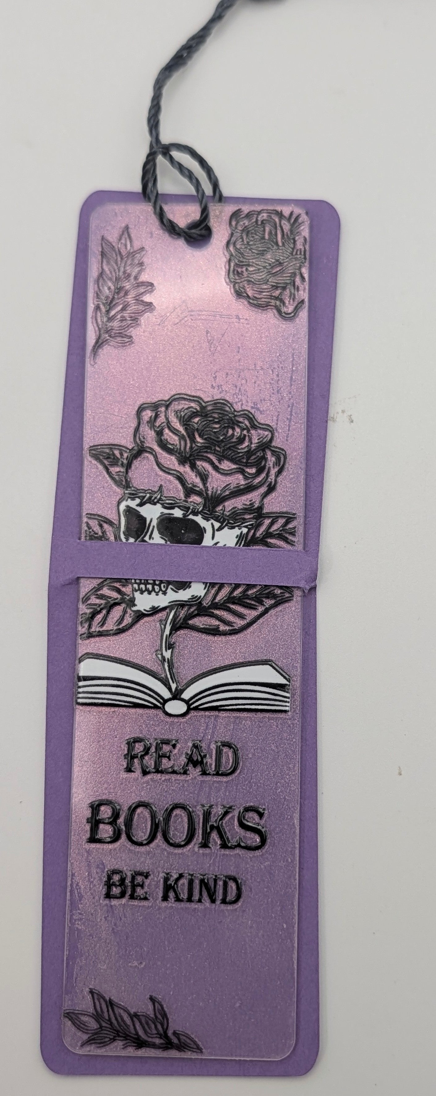 "Read Books Be Kind" Gothic Skull Color Shift Bookmark