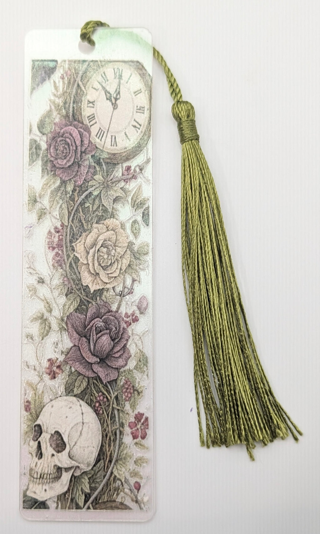 Gothic-Inspired Artisan Bookmark - Roses & Skull