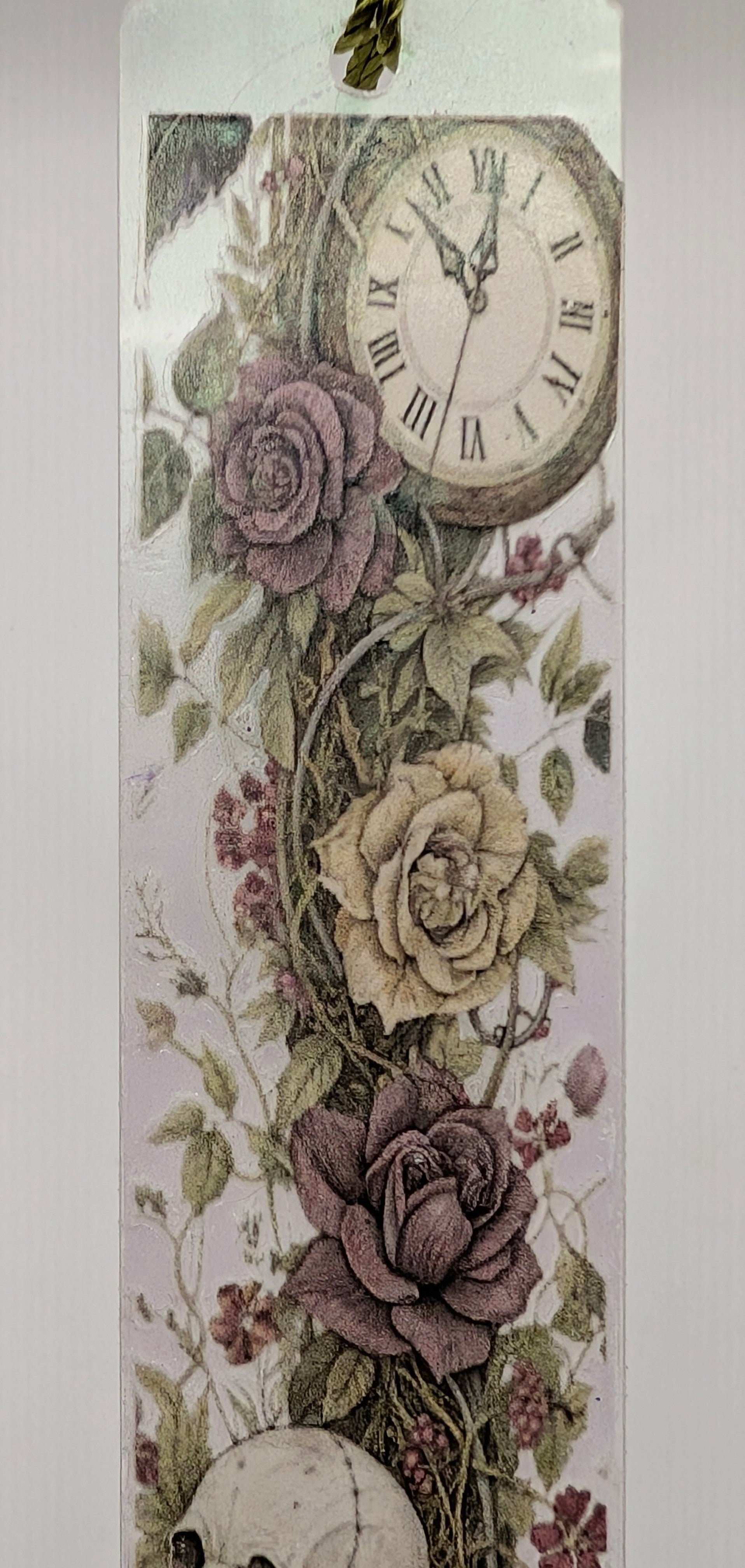 Gothic-Inspired Artisan Bookmark - Roses & Skull