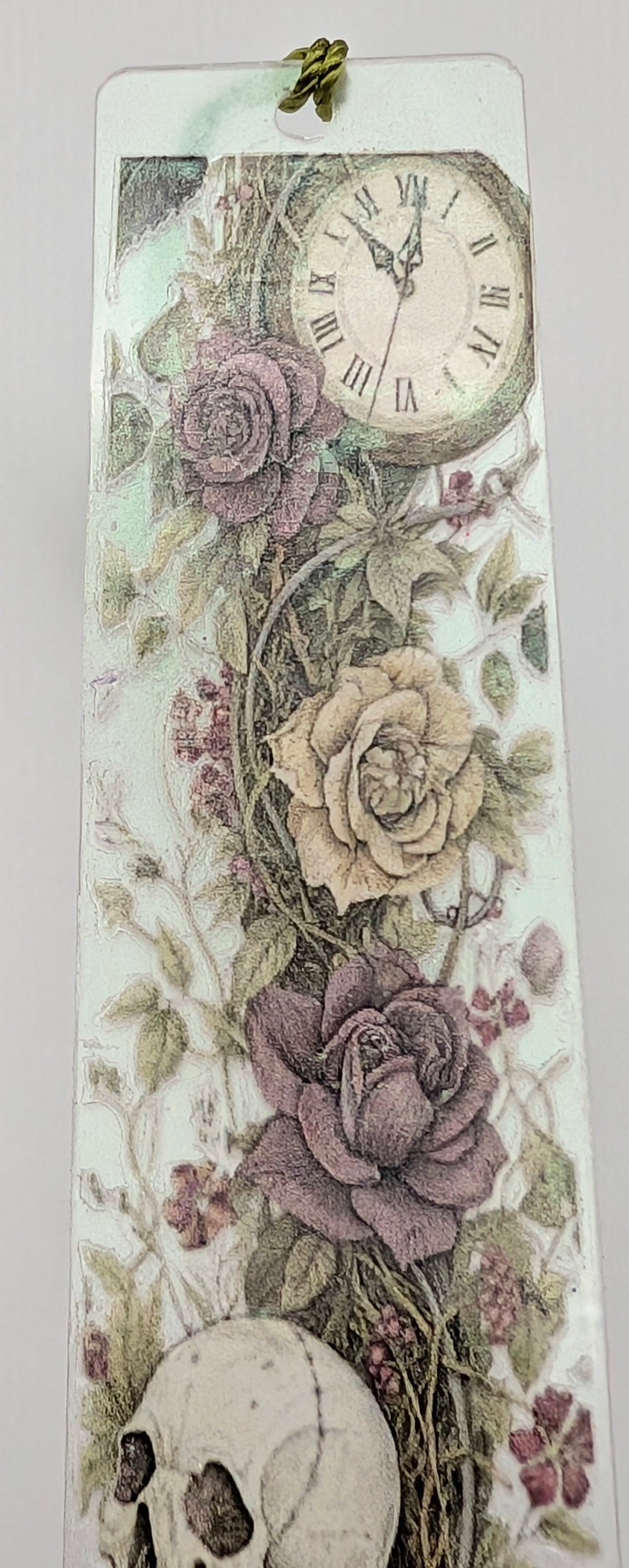 Gothic-Inspired Artisan Bookmark - Roses & Skull