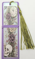 Gothic-Inspired Artisan Bookmark - Roses, Skull, Clock