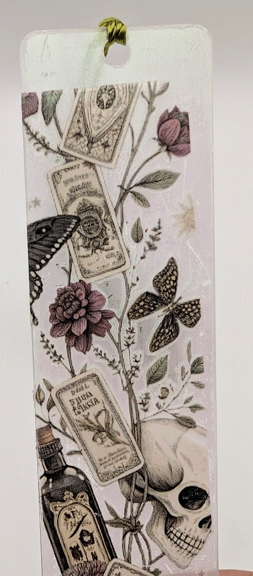 Gothic-Inspired Artisan Bookmark - Flowers, Butterfly, Skull