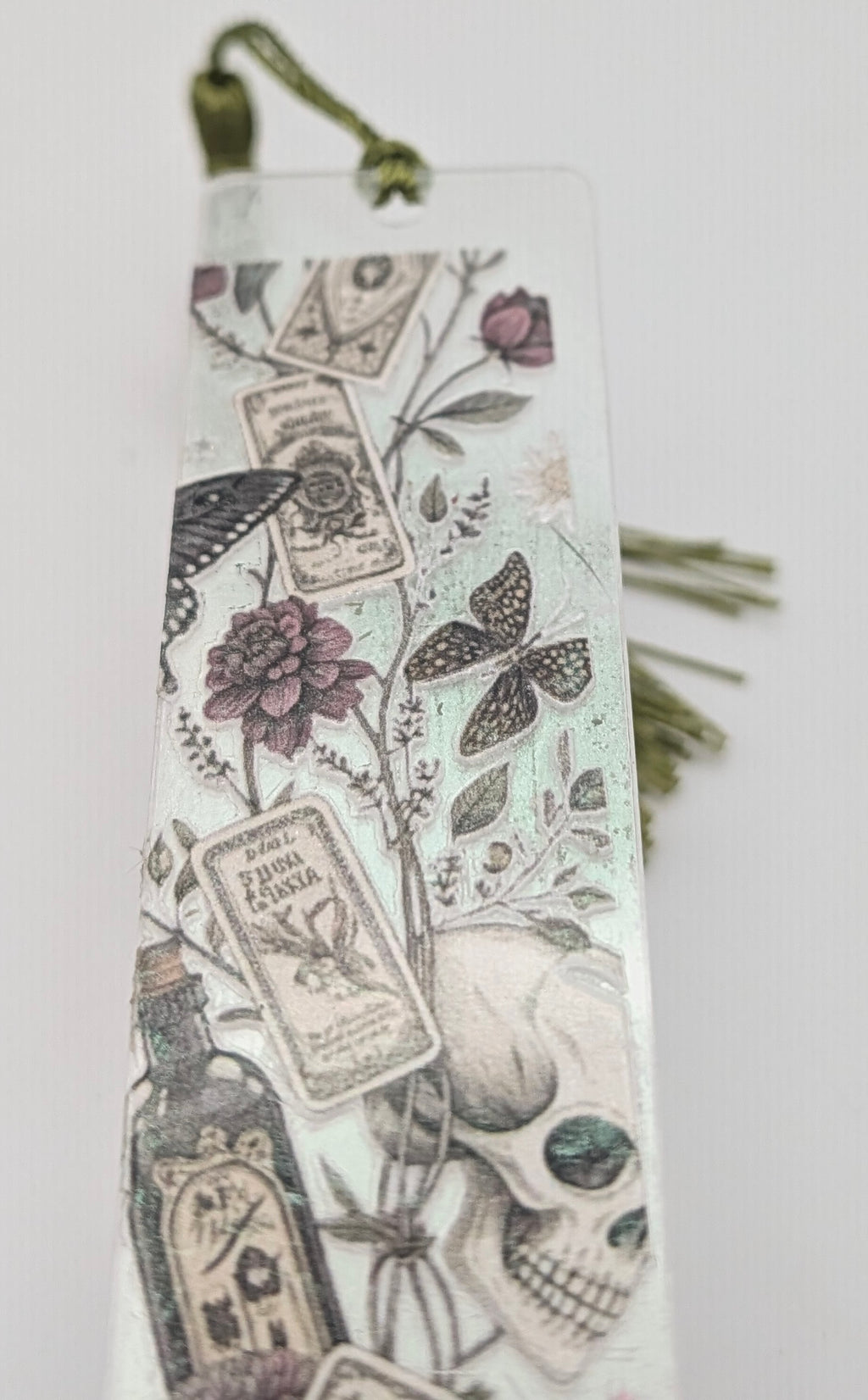 Gothic-Inspired Artisan Bookmark - Flowers, Butterfly, Skull