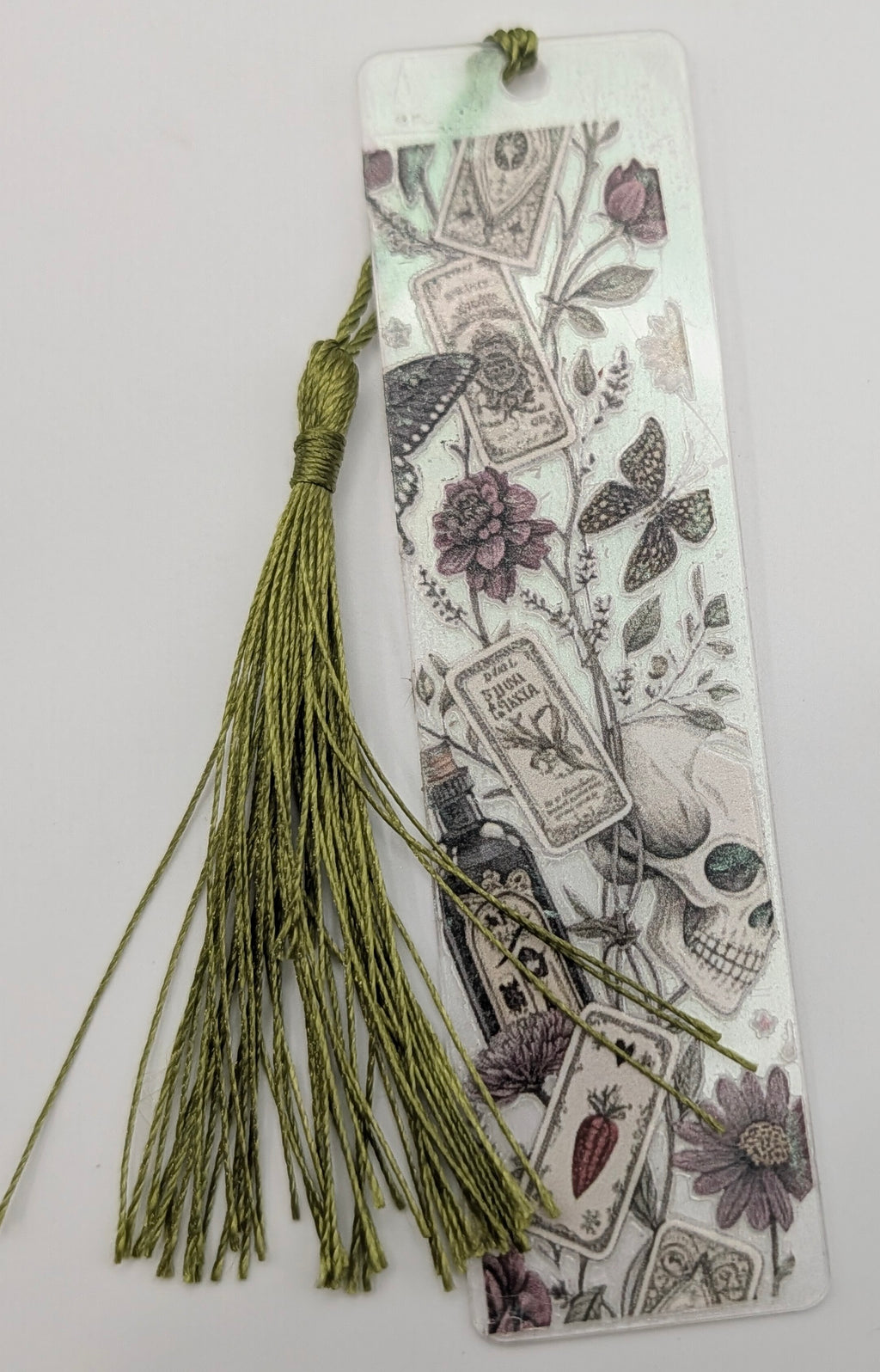 Gothic-Inspired Artisan Bookmark - Flowers, Butterfly, Skull
