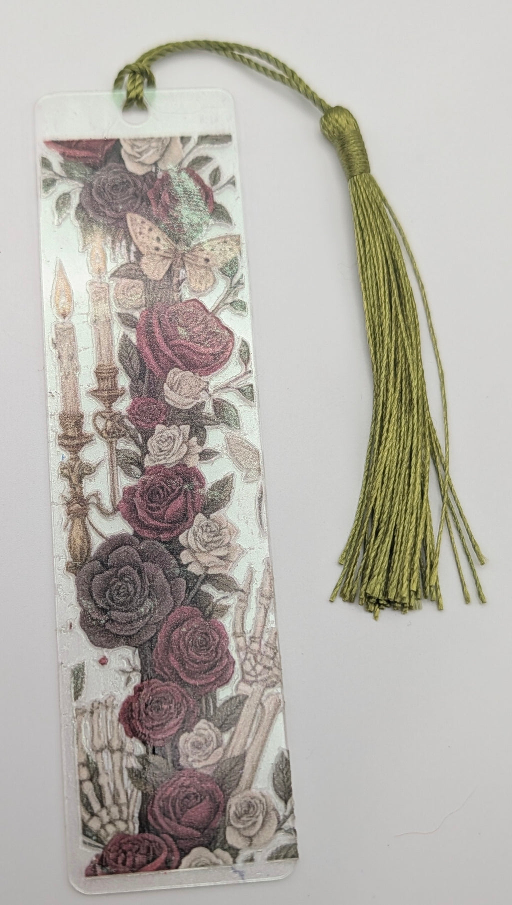 Gothic-Inspired Artisan Bookmark - Roses, Butterfly, Candle