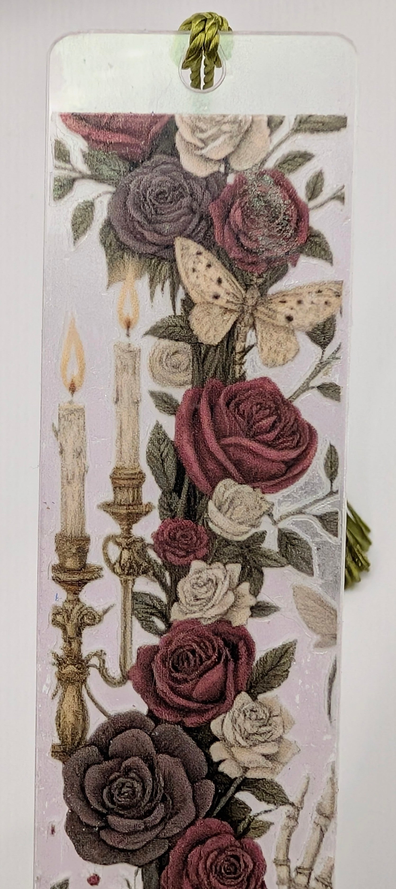 Gothic-Inspired Artisan Bookmark - Roses, Butterfly, Candle
