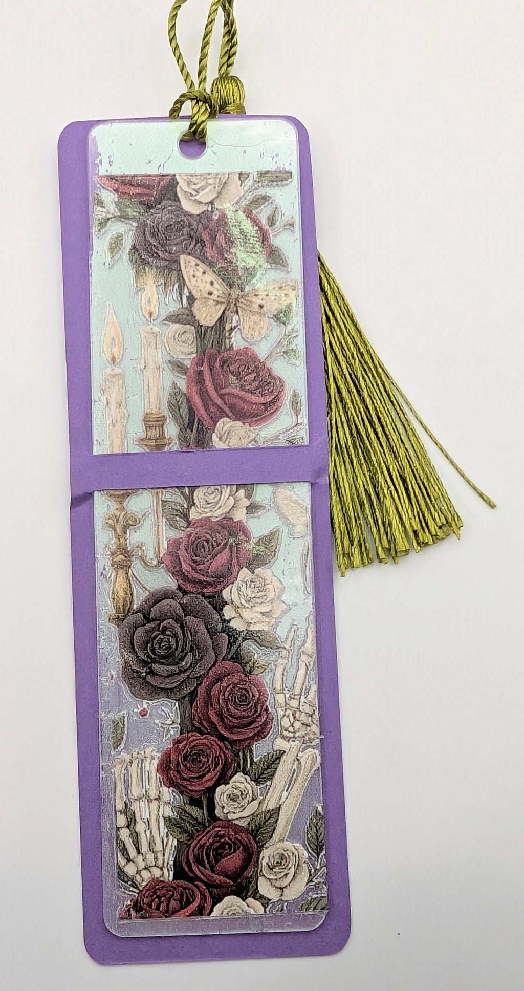 Gothic-Inspired Artisan Bookmark - Roses, Butterfly, Candle