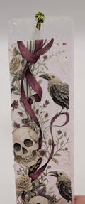 Gothic-Inspired Artisan Bookmark - Bird, Skull, Ribbons
