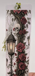 Gothic-Inspired Artisan Bookmark - Roses, Lamp, Skull