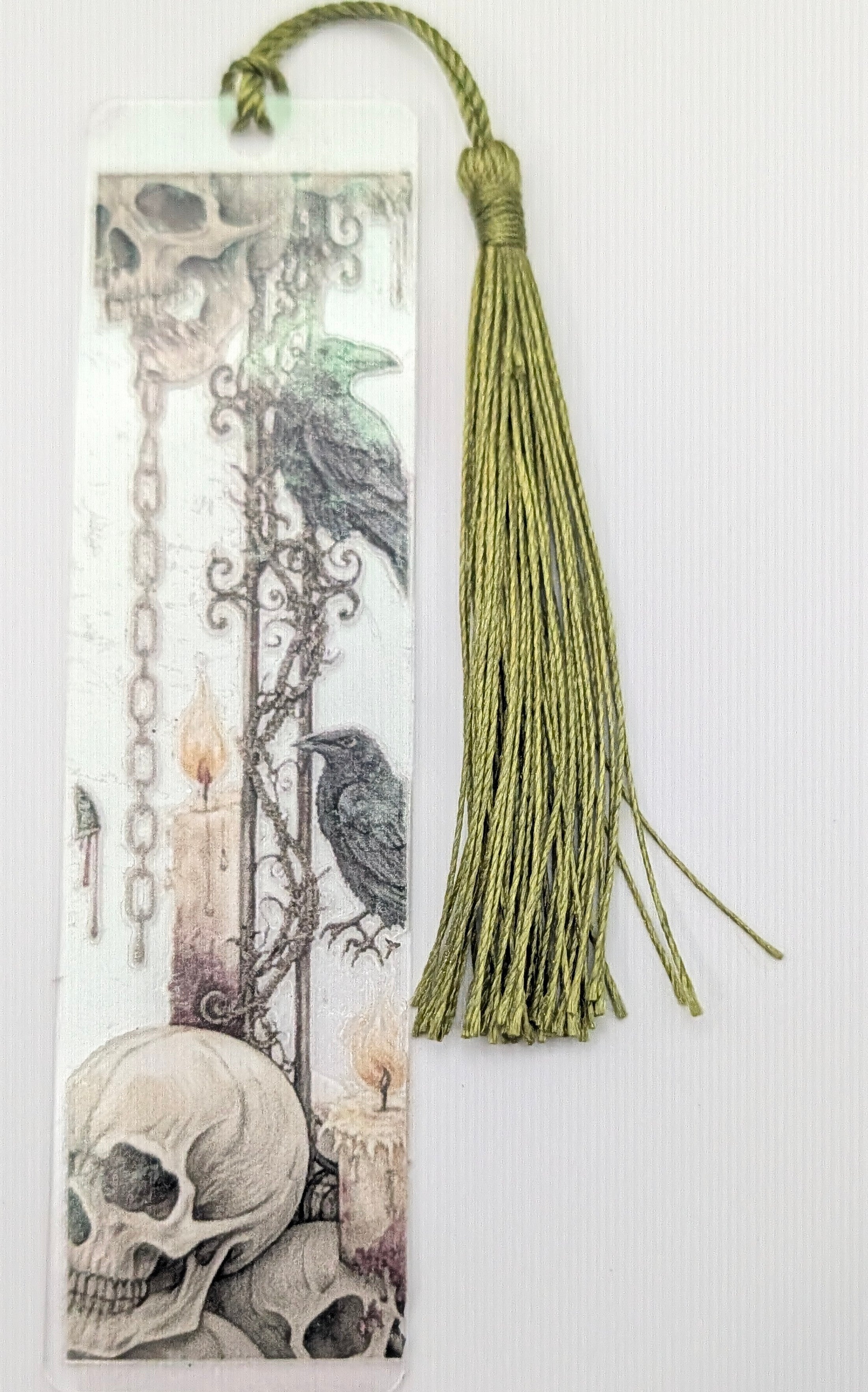 Gothic-Inspired Artisan Bookmark - Ravens, Chains, Candle