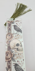 Gothic-Inspired Artisan Bookmark - Raven, Flower, Skull