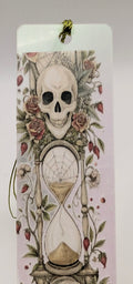 Gothic-Inspired Artisan Bookmark - Skulls, Roses, Hourglass
