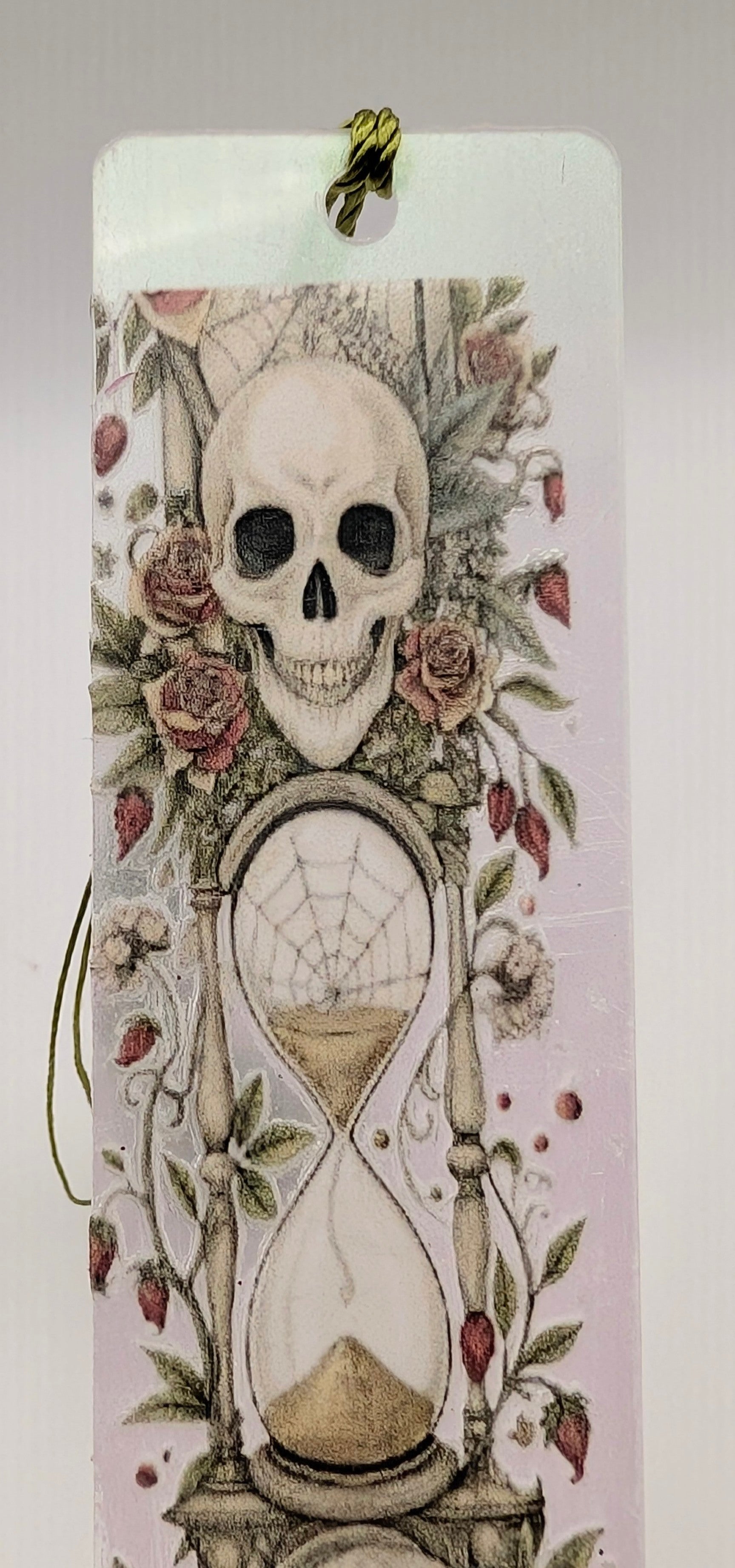 Gothic-Inspired Artisan Bookmark - Skulls, Roses, Hourglass