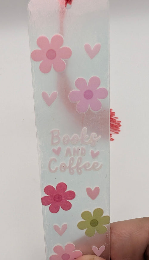 "Books and Coffee" Color Shift Floral Bookmark