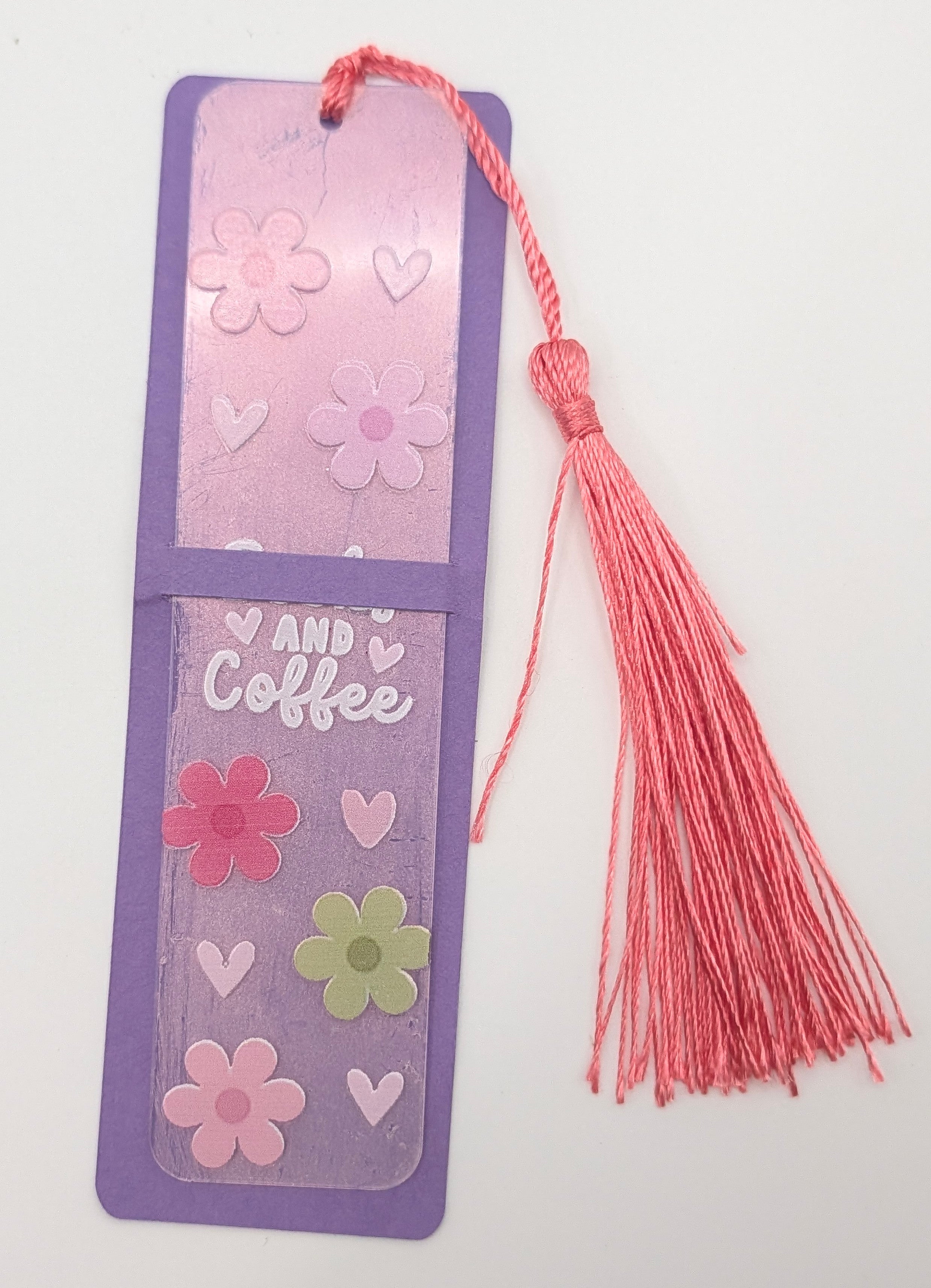 "Books and Coffee" Color Shift Floral Bookmark